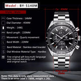 BENYAR Men Watch Top Brand Stainless Steel Band Luxury Business Sport Chronograph Quartz Wristwatch Men Clock