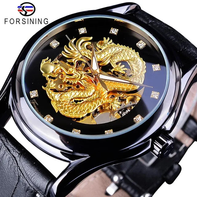 Forsining Automatic Skeleton Watch - Dragon Design Gold