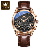 OLEVS 2876 Chronograph Watches Genuine Leather Stainless Steel Wrist Watch Men Watch Luxury