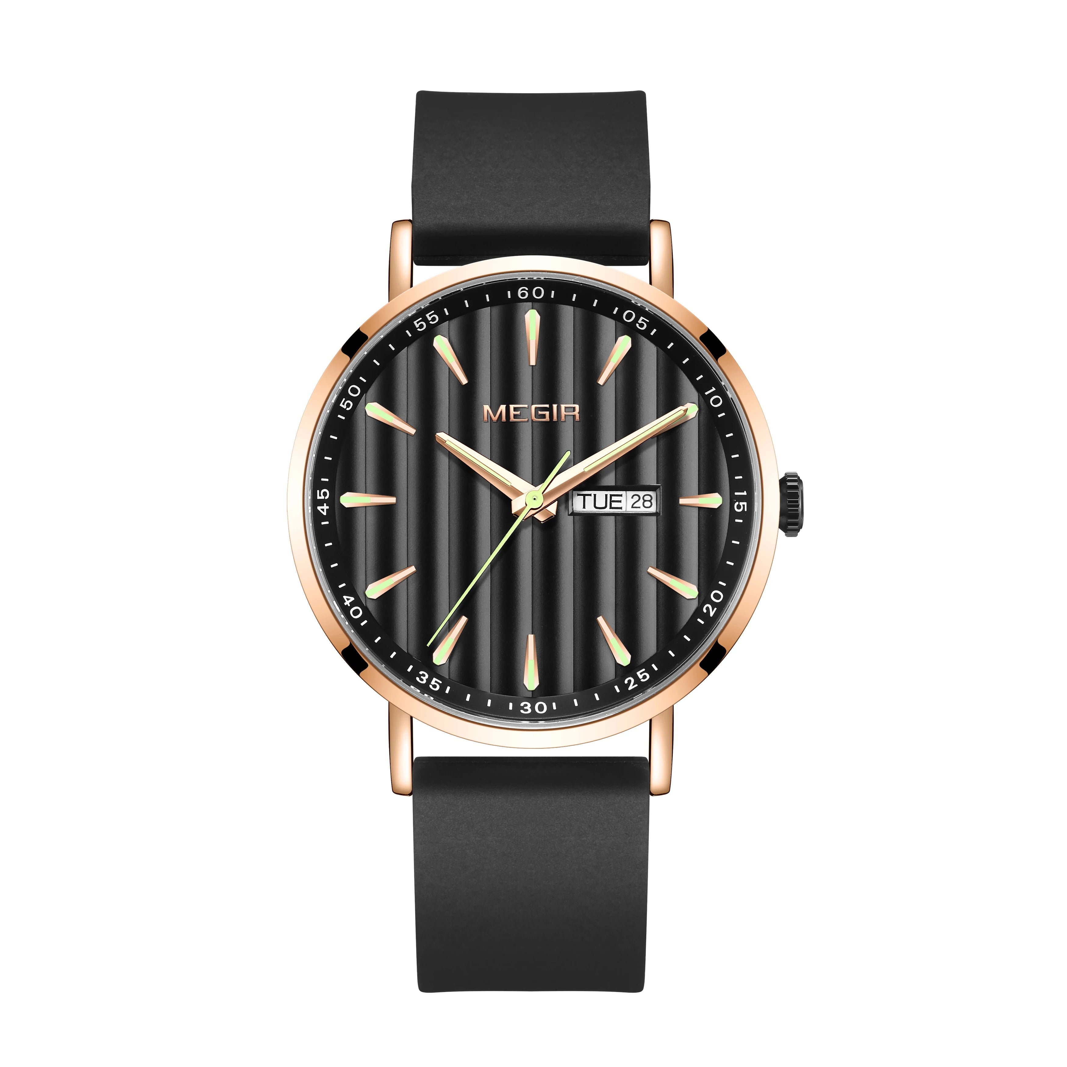 MEGIR 1081 Luxury Big Dial Men Watch Fashion Waterproof Week Display Luminous Hands Silicone Strap Quartz Watches Reloj Hombre