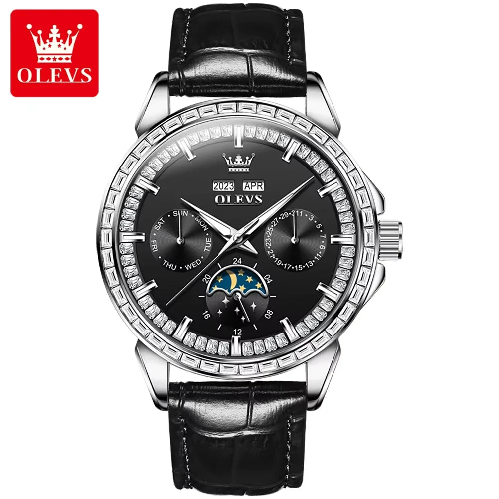 OLEVS 6695 Original Comfortable Leather Strap Brand Luxury Automatic Mechanical Men Watch Calendar Function Casual Male Watches