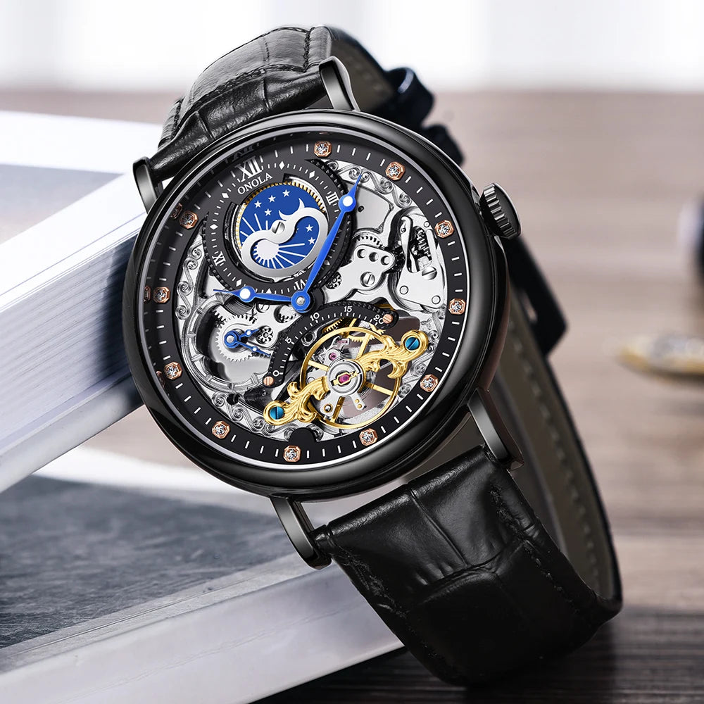 ONOLA 6836 Skeleton Tourbillon Watch - Gold Silver Automatic