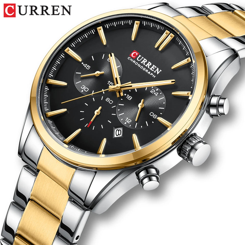 CURREN 8446 New Arrival 44mm Dial Gold Men Watch Stainless Steel Waterproof Multifunction Quartz Watches Mens Date Wristwatches