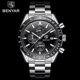 BENYAR Men Watch Top Brand Stainless Steel Band Luxury Business Sport Chronograph Quartz Wristwatch Men Clock