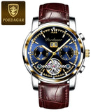 POEDAGAR Men Watch Automatic Mechanical Man Wrist Watch Hollow Tourbillon Stainless Steel Waterproof Luminous Date Mens Watches
