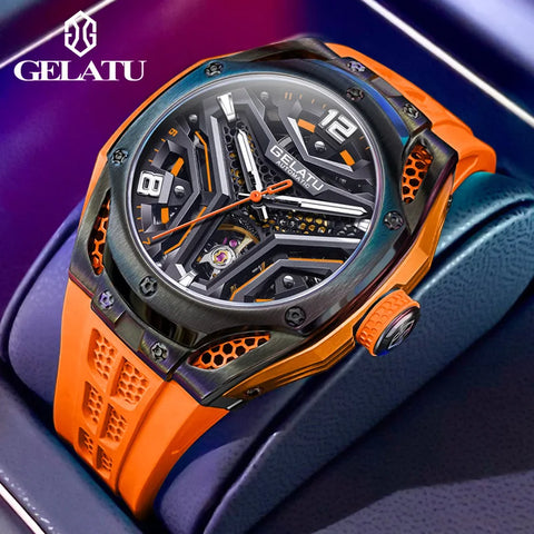 GELATU 6007 Men Watch Tourbillon Fully Automatic Mechanical Watch Luxury Band Fashion Sports Waterproof Man Watch Reloj Hombres