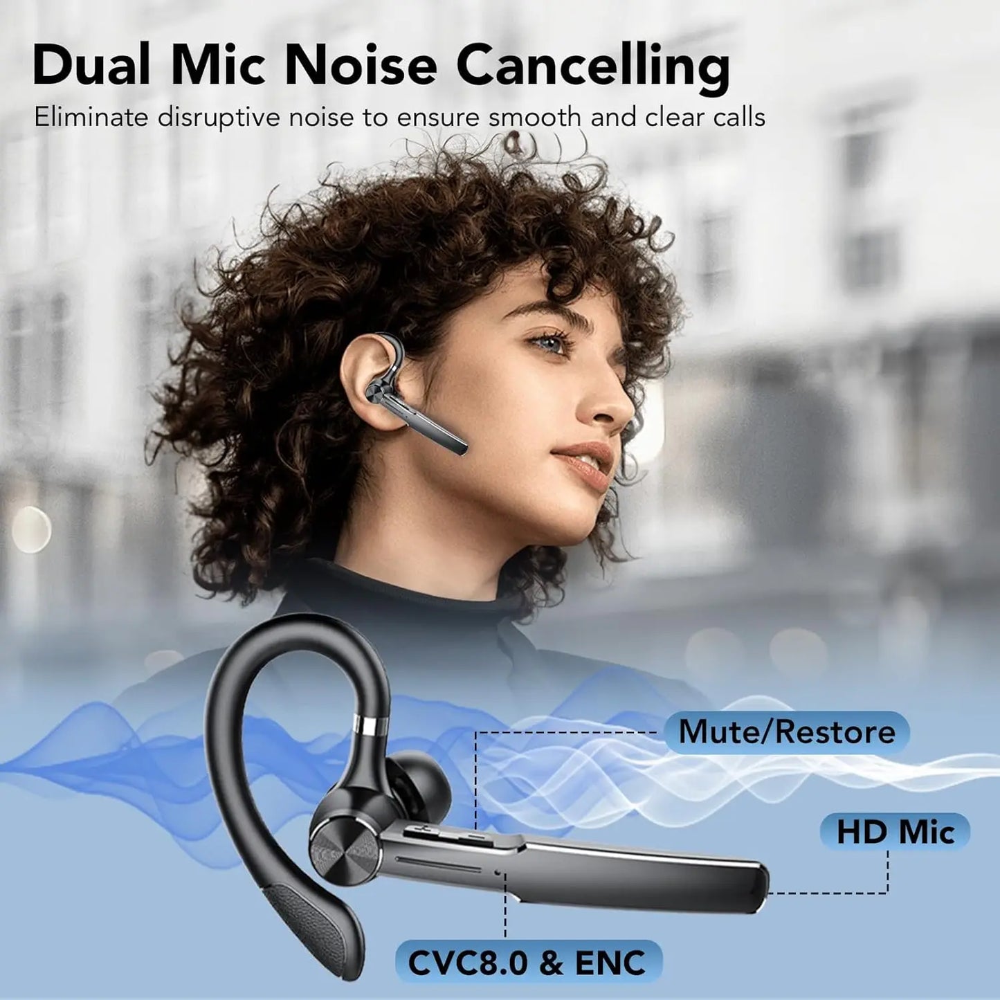 Bluetooth Headset Business Headphone Waterproof Wireless Earbuds Earphones Single Ear Bluetooth Headset