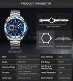 MEGIR 2075 Luxury Brand Stainless Steel Business Wristwatch Chronograph Quartz Men Watch Male Clock Hour Time Relogio Masculino