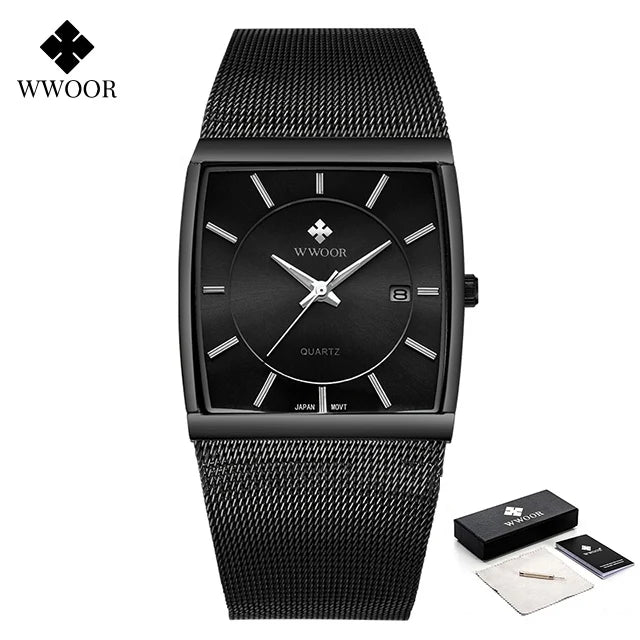 WWOOR Luxury Rectangle Watch - Ultra-Thin Stainless Steel Sport Timepiece