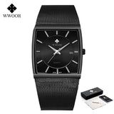 WWOOR 2024 Fashion Men Watch Full Steel Mesh Belt Waterproof Men Clock Luxury Watch For Men Quartz Sport Wristwatch Reloj Hombre