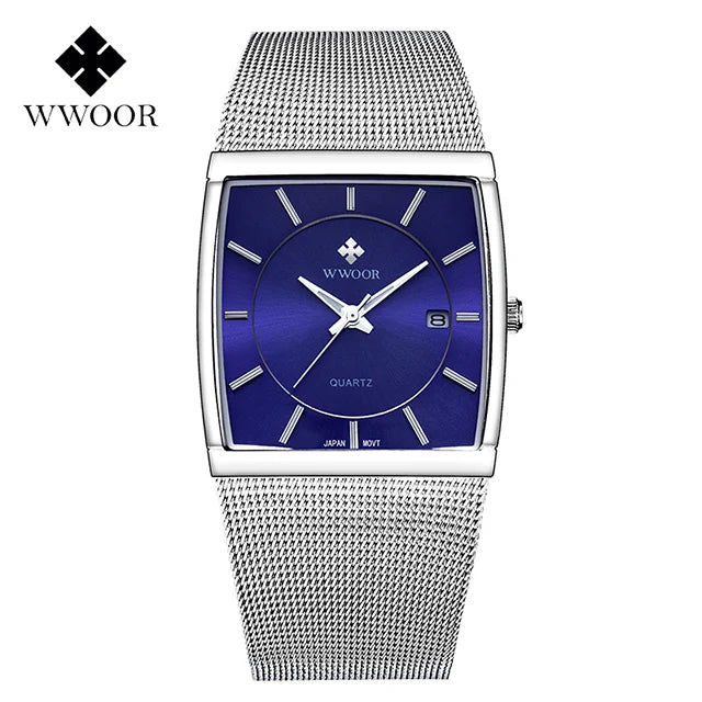 WWOOR 2024 Fashion Men Watch Full Steel Mesh Belt Waterproof Men Clock Luxury Watch For Men Quartz Sport Wristwatch Reloj Hombre