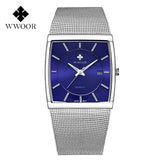 WWOOR 2024 Fashion Men Watch Full Steel Mesh Belt Waterproof Men Clock Luxury Watch For Men Quartz Sport Wristwatch Reloj Hombre