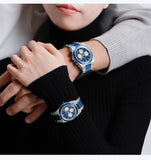 NAVIFORCE Trend Silver Blue Stainless Steel Couple Quartz Watches Calendar Chronograph for Lovers Waterproof Fashion Men Watch