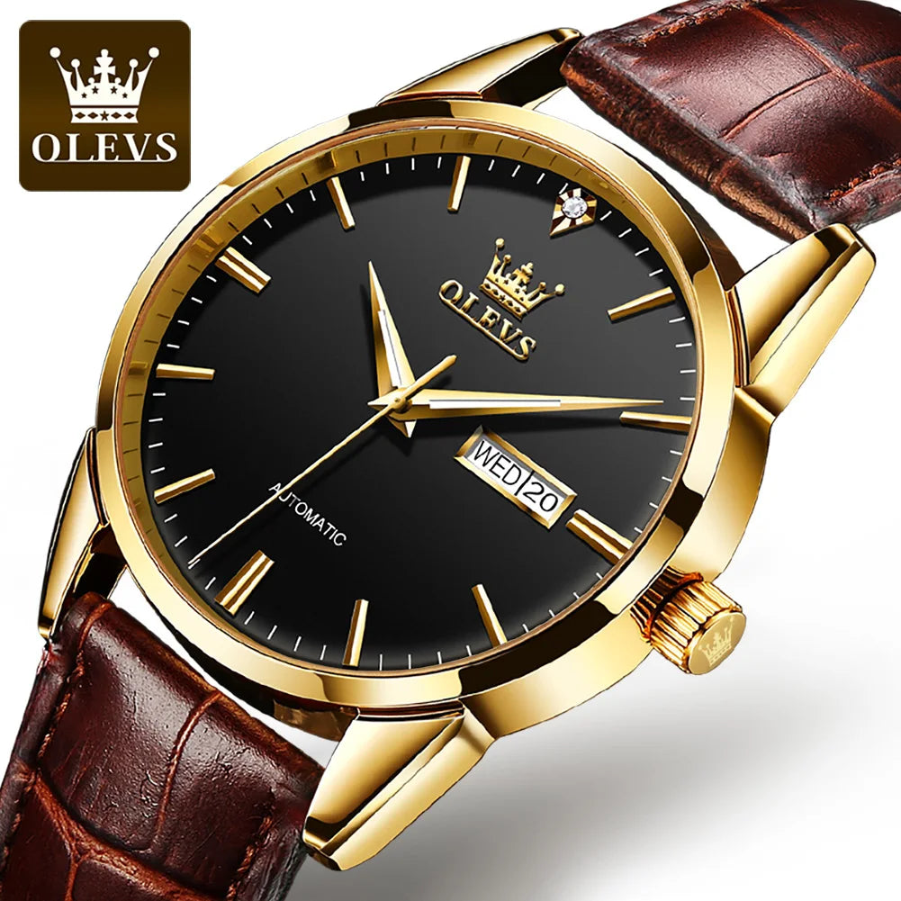 OLEVS 6629 Classic Mechanical Watch - Leather Business Design