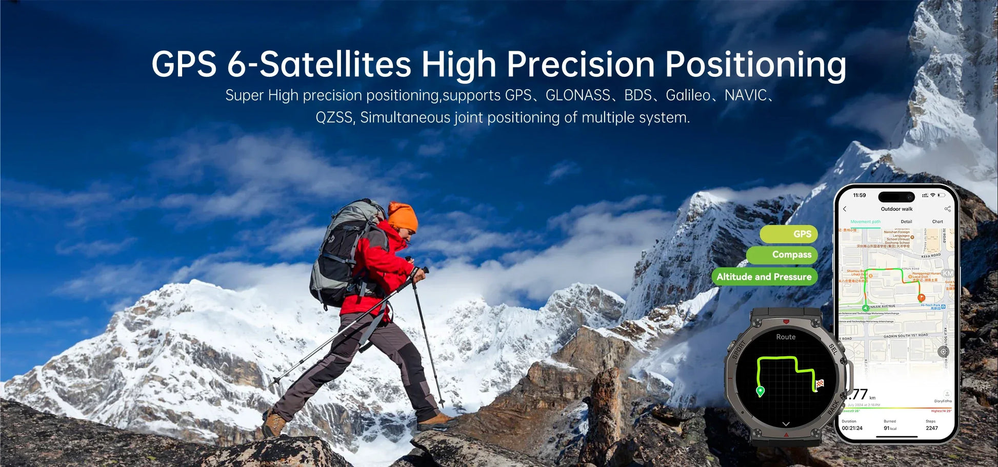 Digital Watches Outdoor Sports Tracker Smart Watch Dm58 Smartwatch GPS Compass Power Reserve BT Call Connected Mobile Phone - Wear444