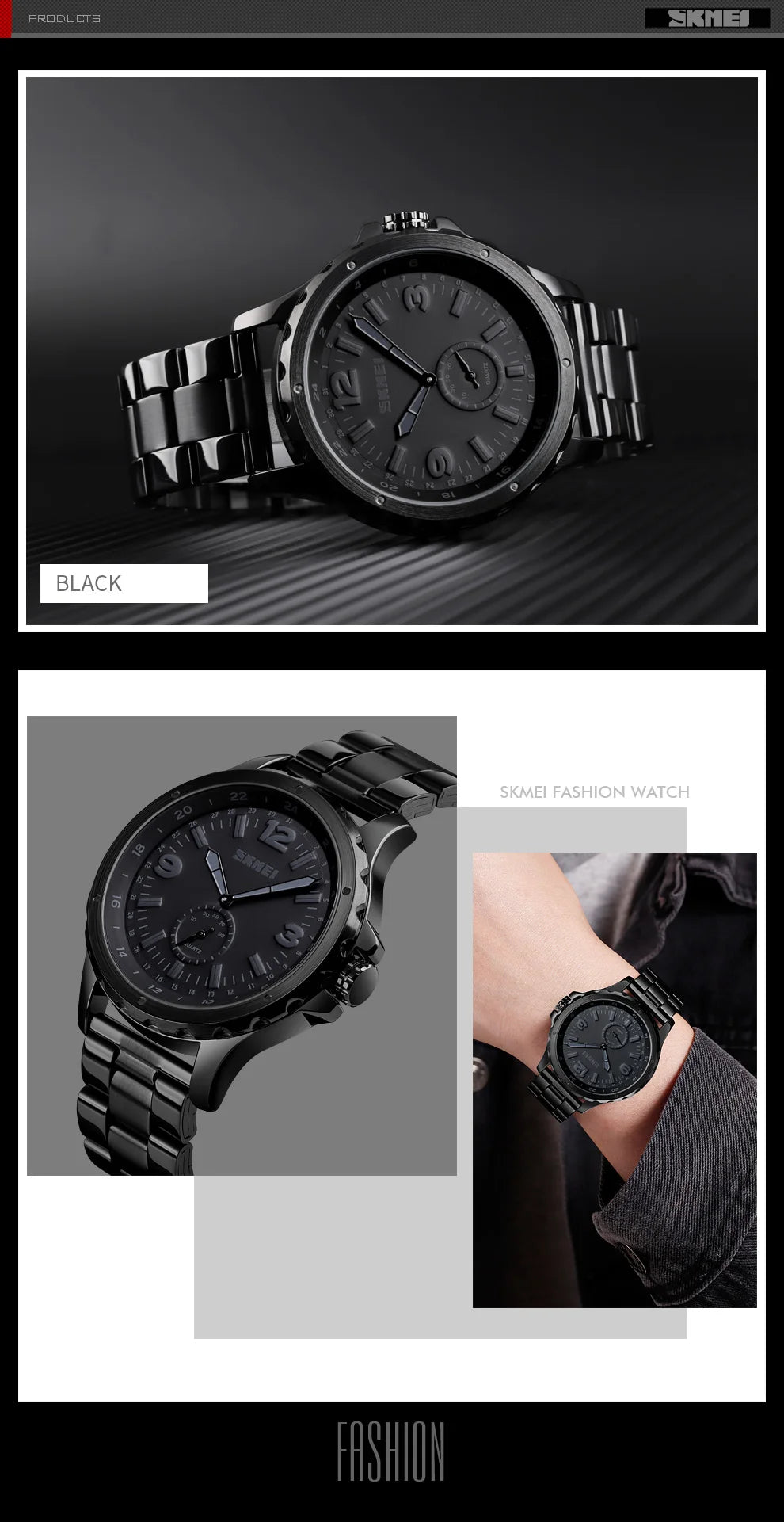 SKMEI Fashion Men Watches Top Brand Luxury Quartz Watch Casual Classic Black Full Steel Wristwatch for Male Relogio Masculino