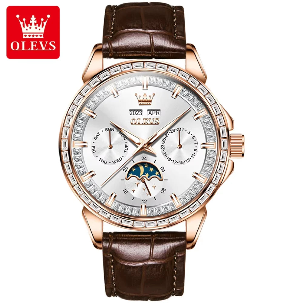 OLEVS 6695 Automatic Mechanical Watch - Leather Strap Calendar Function