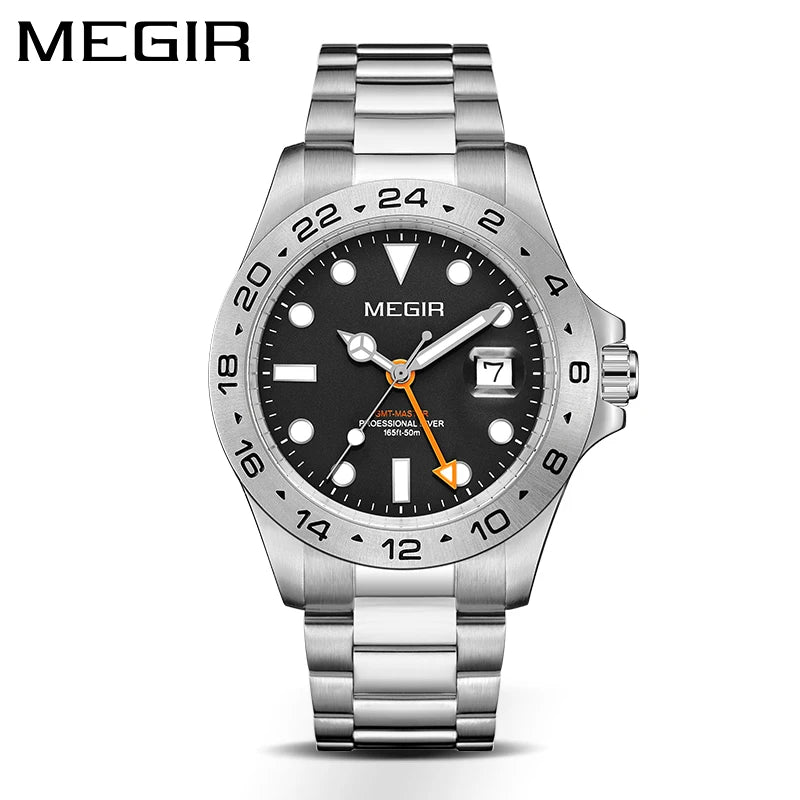 Men Watch Private Label Gold Quart Luxury Man Wrist Watch Quartz Movement Sapphire Glass Reloj Megir Stainless Steel Watch Men 8