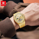 OLEVS 9805 Fashion Tourbillon Men Watch Moon Phase Calendar Week Waterproof Watch Luxury Fully Automatic Mechanical Clock Reloj