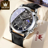 OLEVS 2876 Chronograph Watches Genuine Leather Stainless Steel Wrist Watch Men Watch Luxury