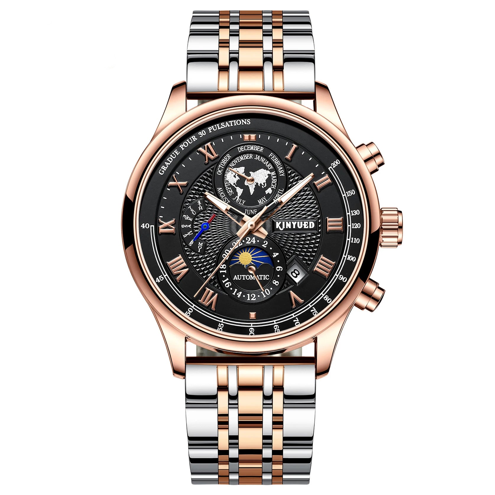 High Quality J120 Rose Gold and Silver Band the Earth Dial Automatic Mechanical Movement Men Watch