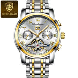 Poedagar 141  Skeleton Waterproof Men Watch  Mechanical Gold Blue Automatic Mens Watches Luxury Stainless Steel Wristwatch Man