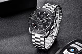 BENYAR Men Watch Top Brand Stainless Steel Band Luxury Business Sport Chronograph Quartz Wristwatch Men Clock