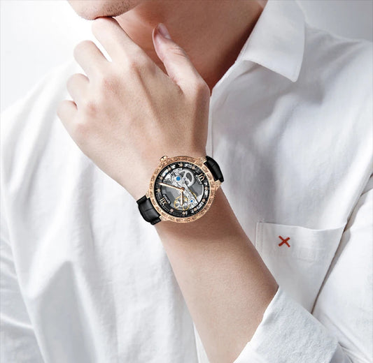 KINYUED J089 Moon Phase Watch - Waterproof Leather Strap