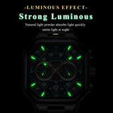 POEDAGAR 983 Men Watch Luxury Chronograph Square Waterproof Luminous Hands Sports Quartz Reloj Hombre Men's Stainless Watches