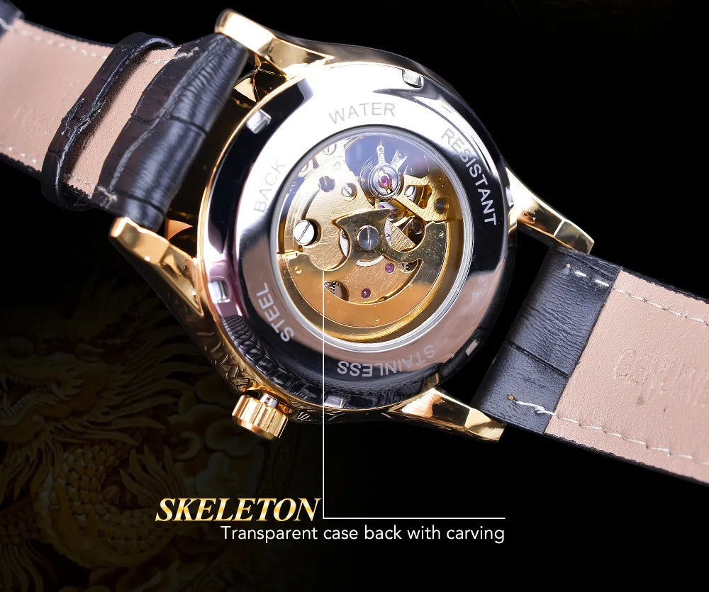 Forsining Automatic Skeleton Watch - Dragon Design Gold