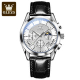 OLEVS 2876 Chronograph Watches Genuine Leather Stainless Steel Wrist Watch Men Watch Luxury