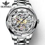 OUPINKE Tungsten Steel Strip Men Watch Fully Transparent Dial Automatic Mechanical Watches Waterproof Sapphire Mirror Surface