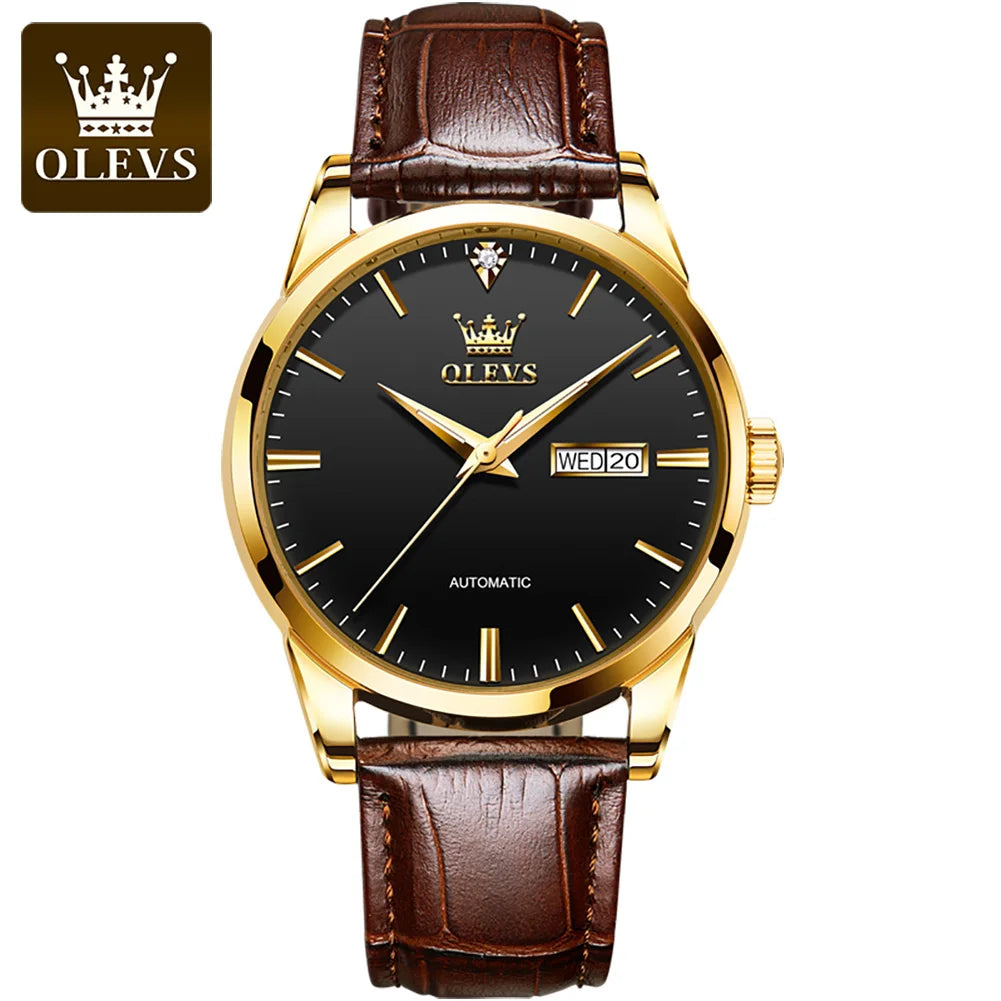 OLEVS 6629 Wholesale Factory Custom Relojes Fashion Design Business Woman Leather Classic Mechanical Watch Men Watch