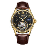 Aesop Gold Tourbillon Automatic Mechanical Wristwatches Men Leather Watch With Roman Number Men Watch Luxury Tourbillon