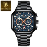 POEDAGAR 983 Men Watch Luxury Chronograph Square Waterproof Luminous Hands Sports Quartz Reloj Hombre Men's Stainless Watches