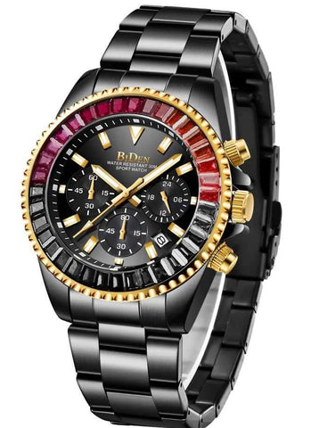 BIDEN 0163 New Men's Fashion Quartz Watches Sport Waterproof Luminous Multifunction Luxury Men Watch Stainless Steel Clock Gold