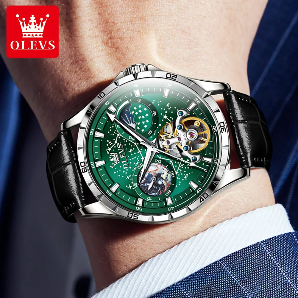 OLEVS 6689 Automatic Mechanical Watch - Waterproof Leather Strap