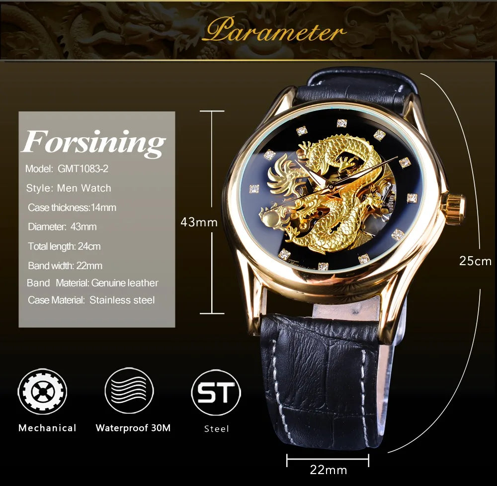 Forsining Automatic Skeleton Watch - Dragon Design Gold