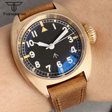 Tandorio 36mm Pilot Bronze Real Cusn8 Case NH35 PT5000 Automatic Mechanical Men Watch 20atm Dive Domed AR Sapphire Glass Leather