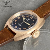 Tandorio 36mm Pilot Bronze Real Cusn8 Case NH35 PT5000 Automatic Mechanical Men Watch 20atm Dive Domed AR Sapphire Glass Leather