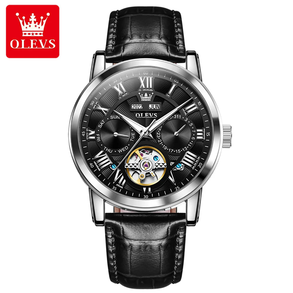 OLEVS 6668 Automatic Watch - Leather Strap Luminous Calendar