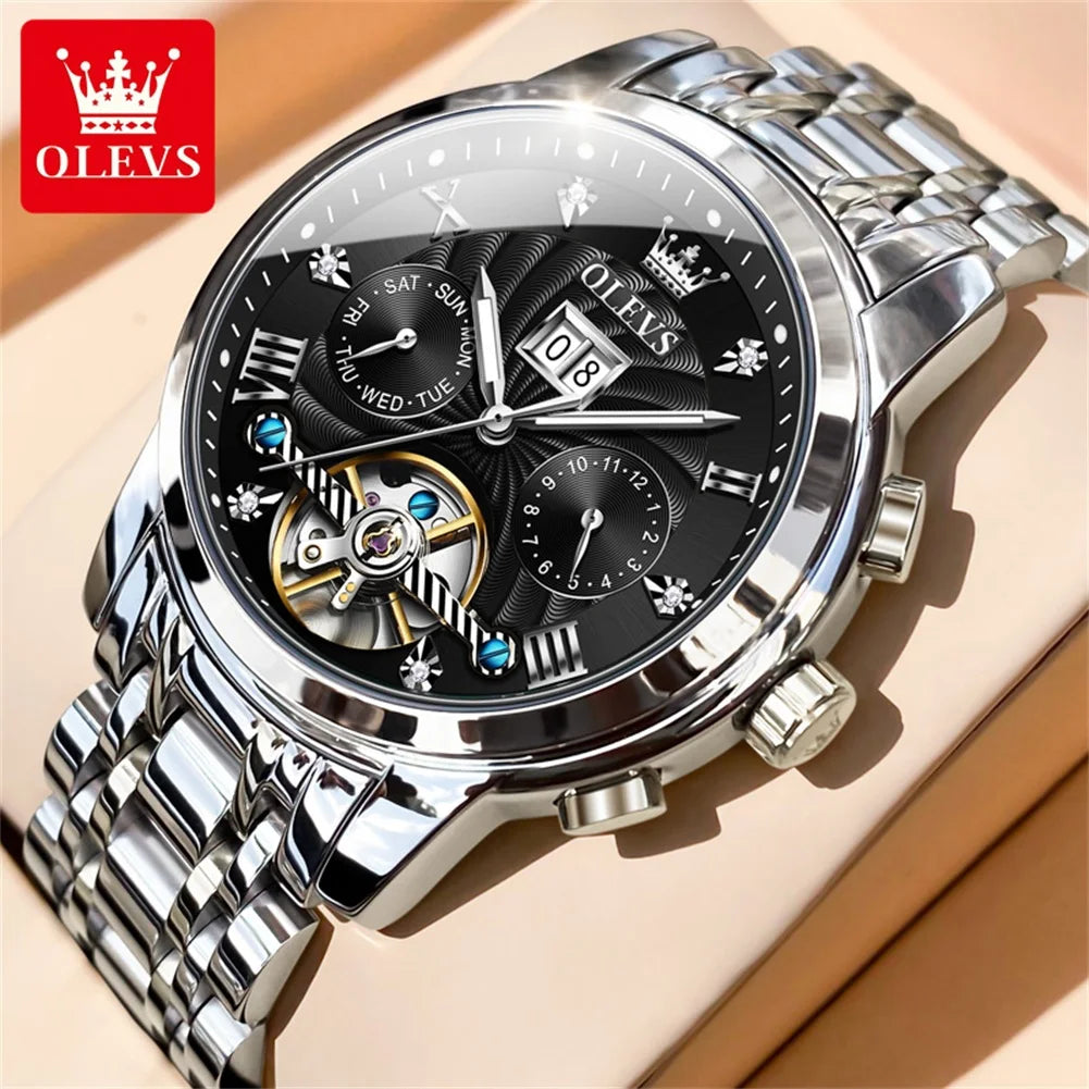 OLEVS 9910 Sports Automatic Tourbillon Watch - Self-Winding Luminous Waterproof