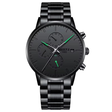 NIBOSI 2588 Customize Logo All Black Design Business Men Watch Luminous Wristwatches Stainless Steel Quartz Watches