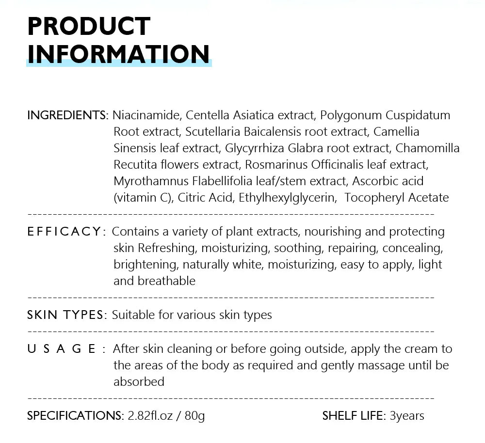 VIBRANT GLAMOUR Whitening Cream Moisturizing Nicotinamide Skin Brightening Lotion Quickly Whitens Face And Body Skin 80G