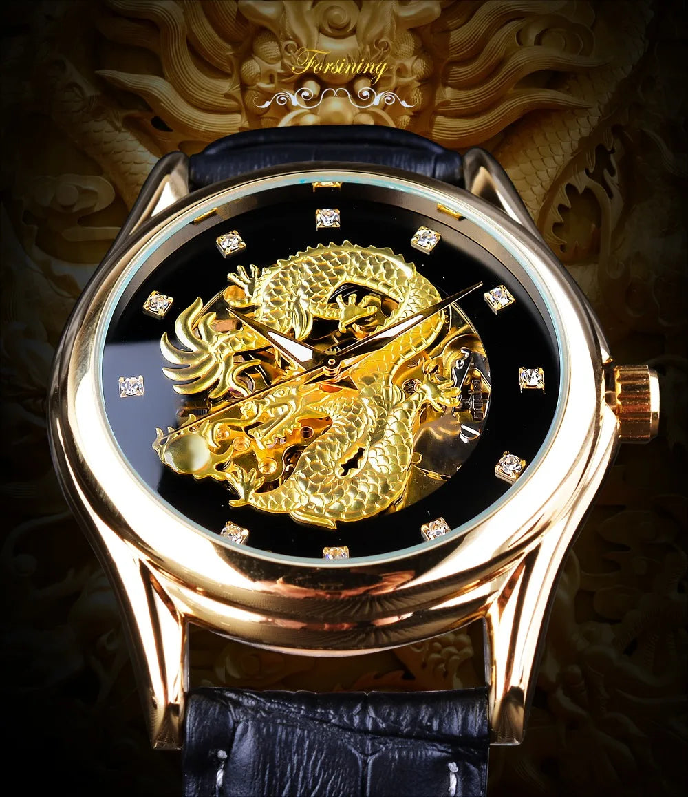 Forsining Automatic Skeleton Watch - Dragon Design Gold