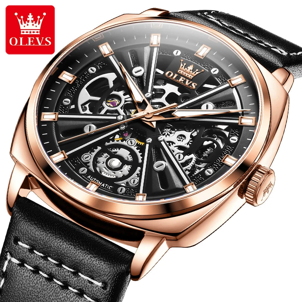 OLEVS 6685 Men Watch Elegant Brand Famous Luxury Rose Gold Watches Male Leather Butterfly Design Wristwatches Relogio