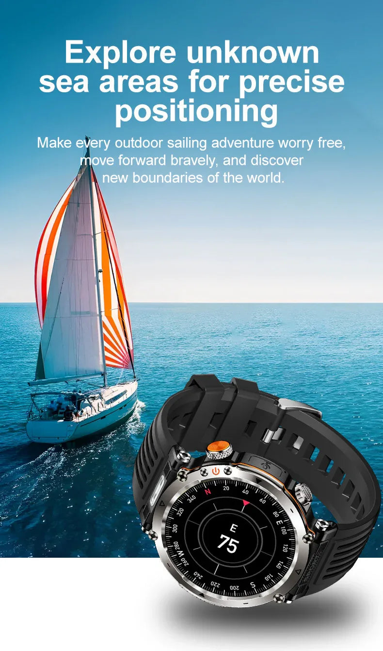 Flashlight Smart Watch Men BT Calls Voice Assistant Watchproof Heart Rate Monitor Remote Control Photography Outdoor Compass - Wear444
