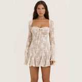 Fitted lace flared long-sleeved dress
