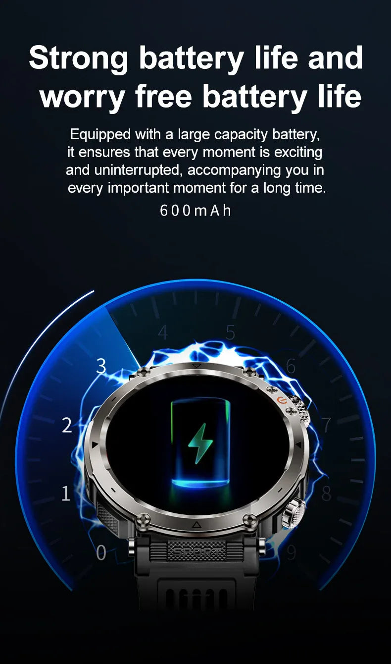 Flashlight Smart Watch Men BT Calls Voice Assistant Watchproof Heart Rate Monitor Remote Control Photography Outdoor Compass - Wear444