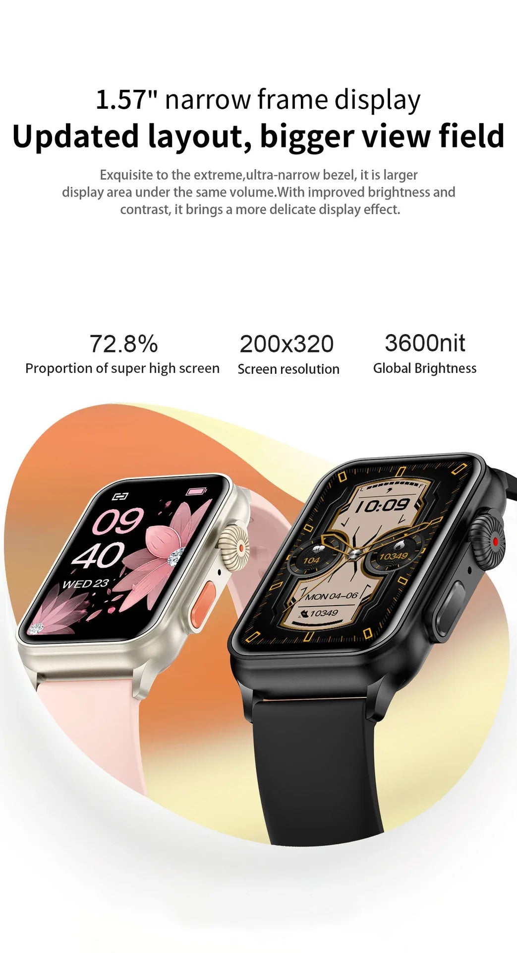 H23 Smart Watch Women 1.57 Inch HD Screen Zinc Alloy Shell Mirror Glass 200+Wallpaper Bluetooth Calls Sports Fashion Smartband - Wear444